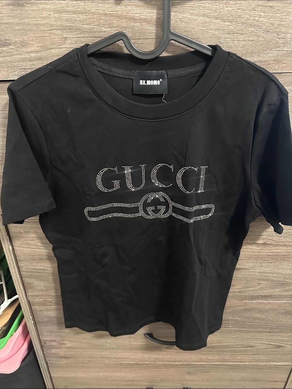 Black Rhinestone Logo Tee size S